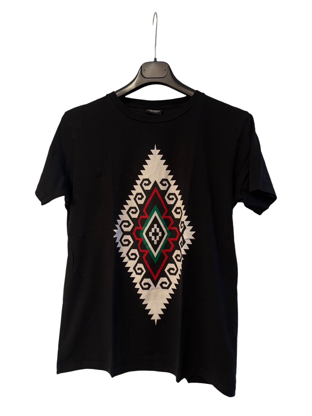 Marcelo Burlon County of Milan Black Tee with White, Red & Green Aztec Graphic